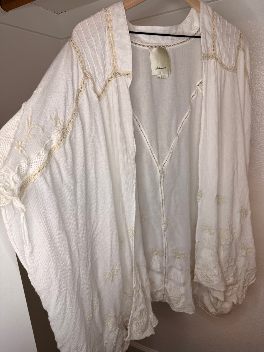 Elevenses Anthropologie Ivory Embroidered Kimono Cardigan One Size